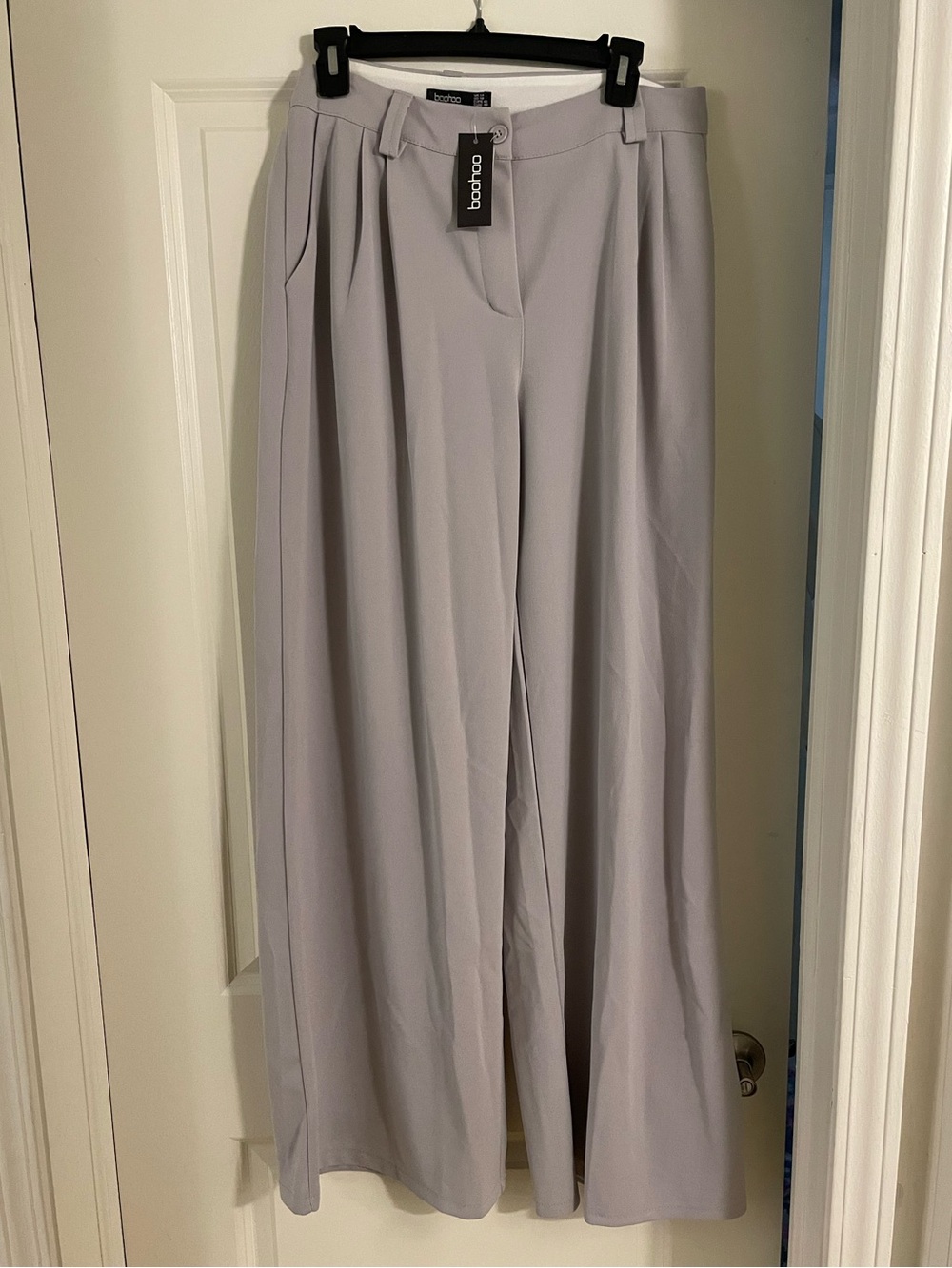 Boohoo Pale Gray Wide Leg Trousers
